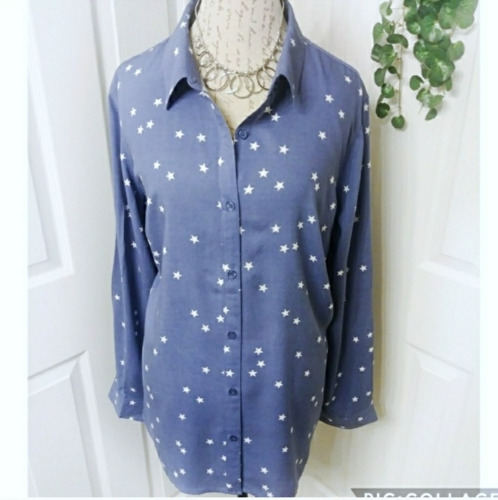 Loralette Button Front Star Blouse Size 1X